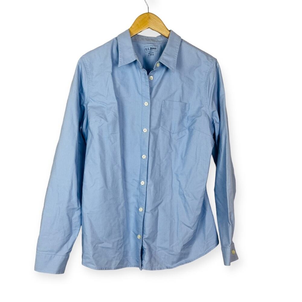 LL BEAN Womens Blue Collared Button Front Long Sleeve Collared Shirt LARGE Reg